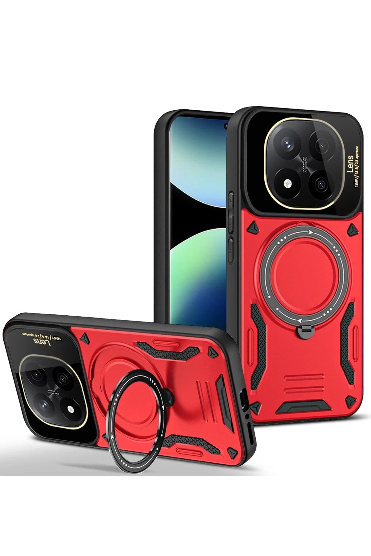 Mey İthalat® Redmi Note 14 Pro 5G Kılıf Joy Lens Standlı Kapak - Kırmızı
