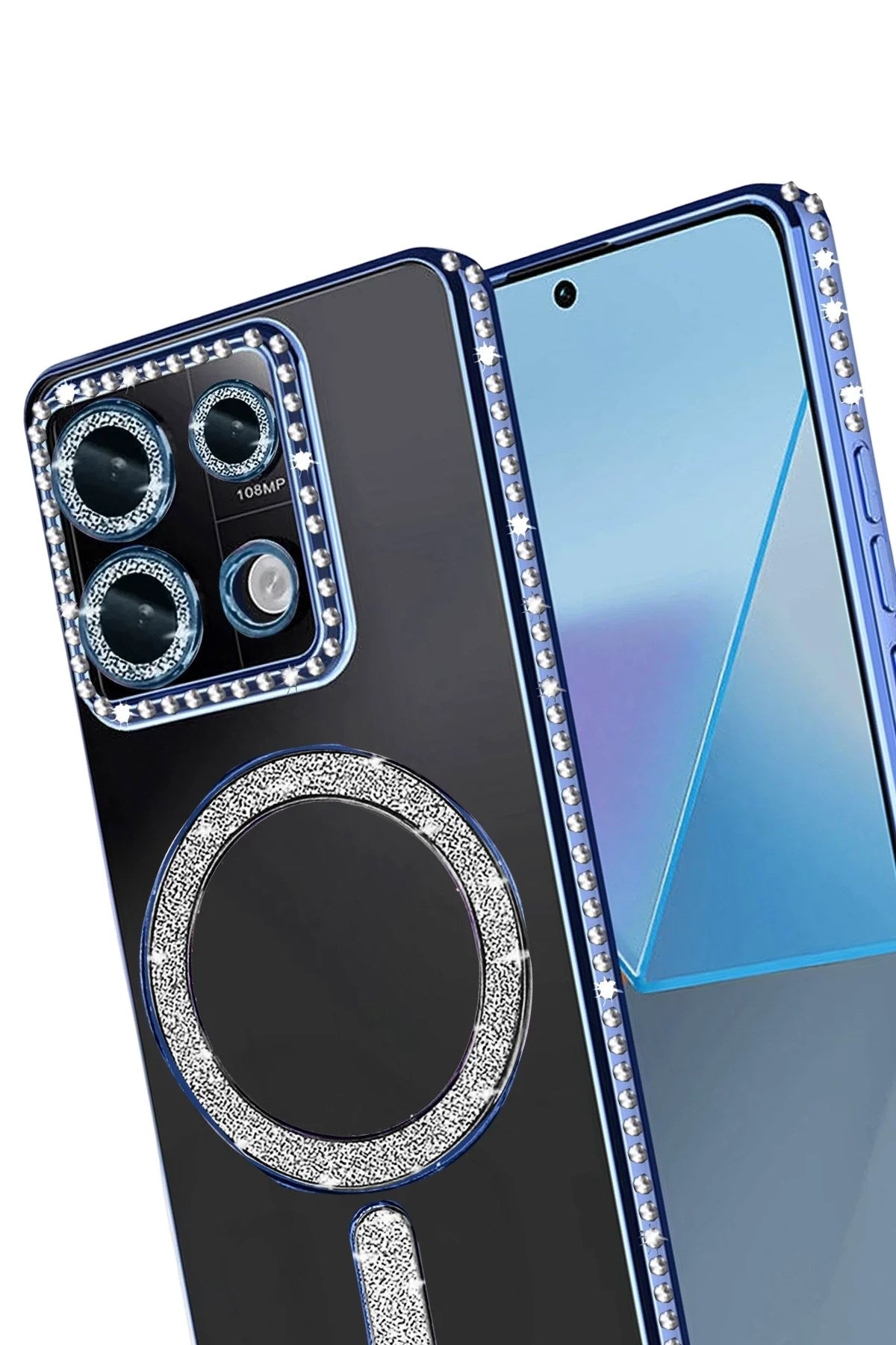 Mey İthalat® Redmi Note 13 Pro 4G Joke Simli Magneticsafe Kılıf - Mavi