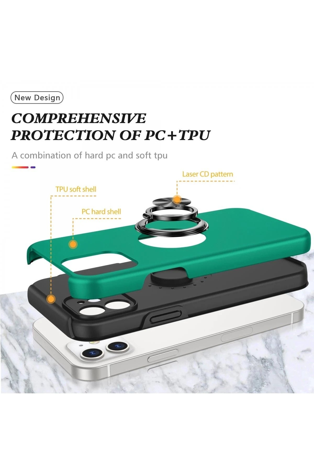 Mey İthalat® iPhone 12 Kılıf Elit Yüzüklü Kapak - Yeşil