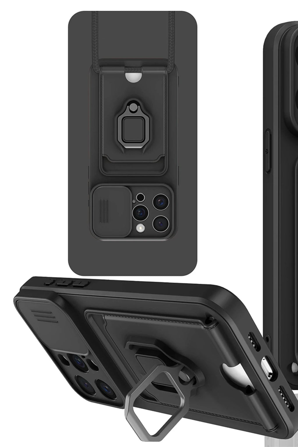 Mey İthalat® iPhone 15 Pro Kılıf Zuma Kartvizitli Yüzüklü Silikon - Siyah