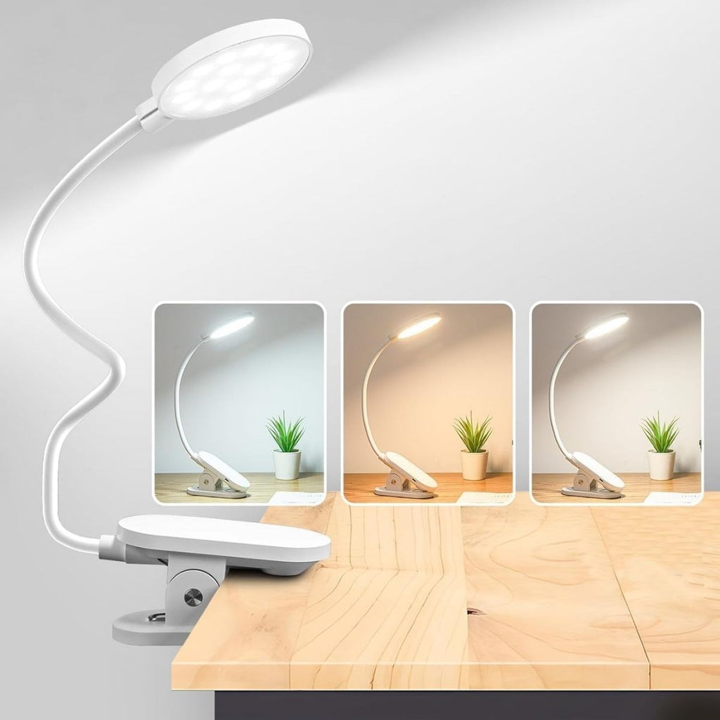 360° Esnek Kitap Okuma Lambası – Mandallı, USB Şarjlı, 3 Renk 3 Parlaklık, Dokunmatik Kontrollü Göz Korumalı LED Lamba