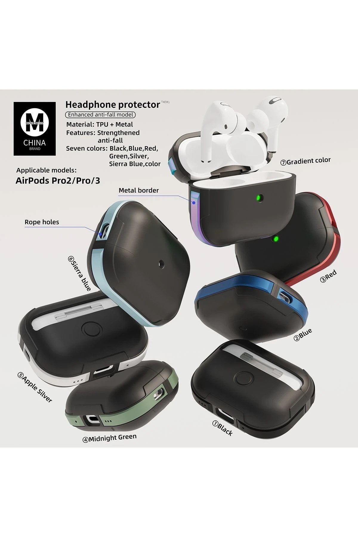 Mey İthalat® Airpods Pro 2 (2.nesil) MO-A8 Armor Kılıf - Lacivert