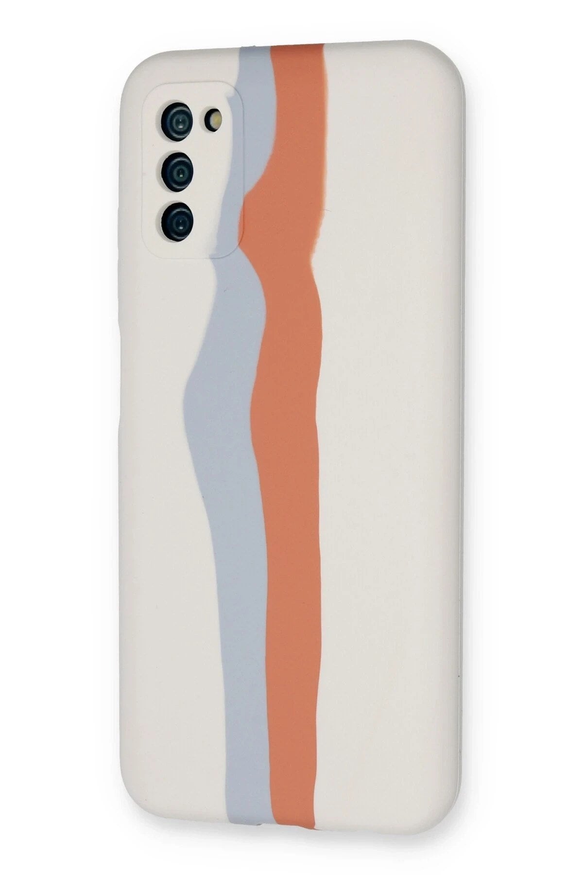 Mey İthalat® Samsung Galaxy A03S Kılıf Ebruli Lansman Silikon - Beyaz-Turuncu