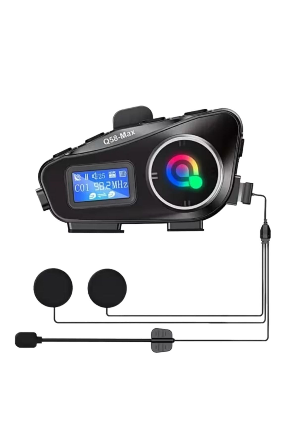 Q58 Motorsikletler İçin Fener Özellikli SD Kart Bölümlü LCD Ekranlı Kablosuz Bluetooth Kulaklıklı – Suya Dayanıklı Kask Kulaklığı