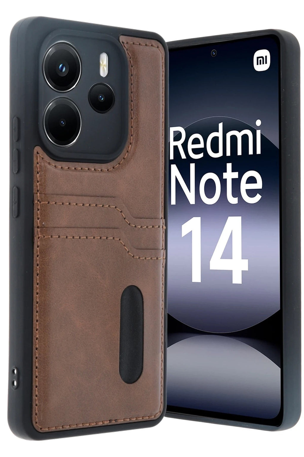 Mey İthalat® Redmi Note 14 4G Kılıf Sara Kartvizitli Deri Kılıf - Taba