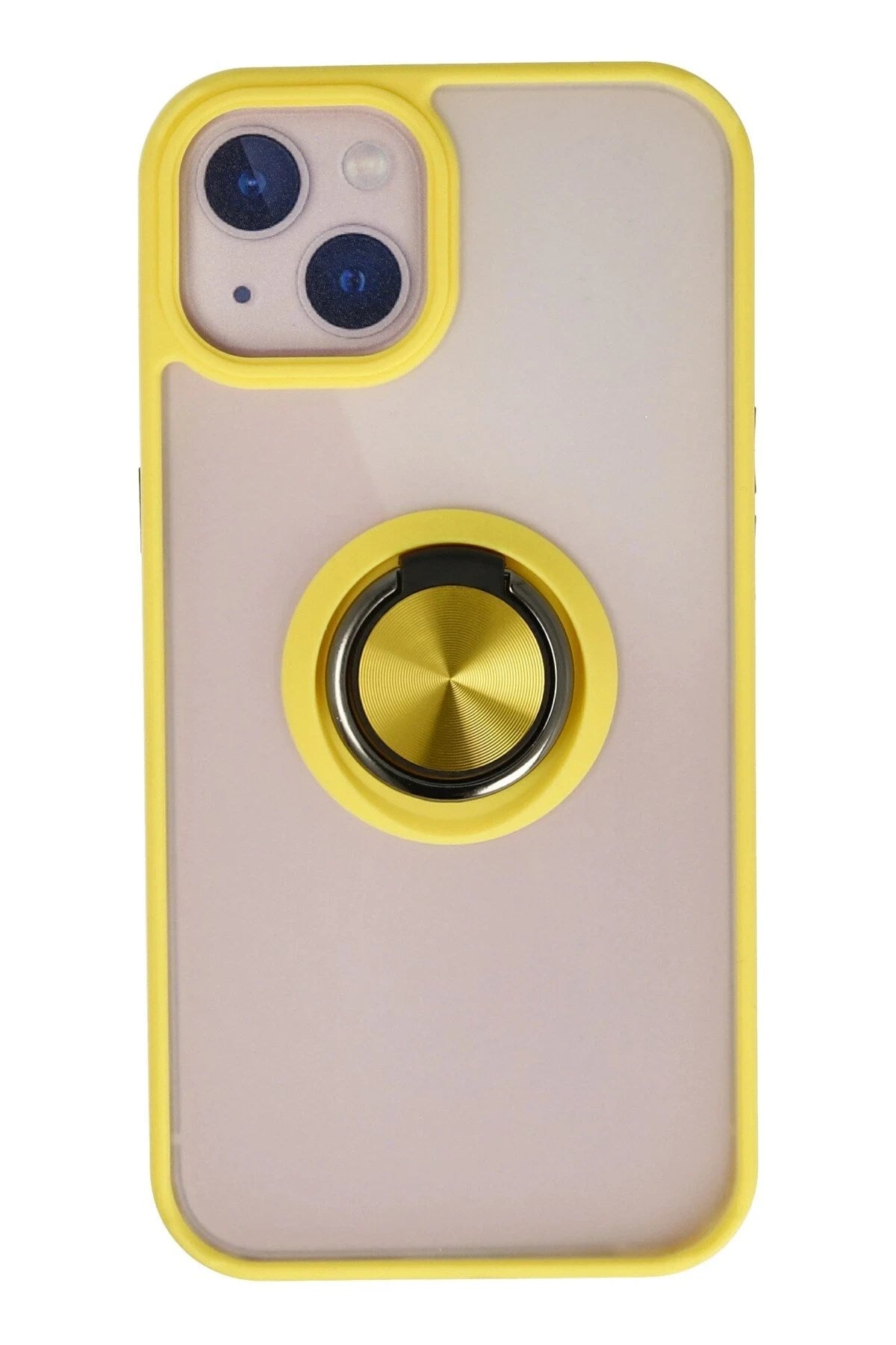 Mey İthalat® iPhone 13 Kılıf Montreal Yüzüklü Silikon Kapak - Sarı