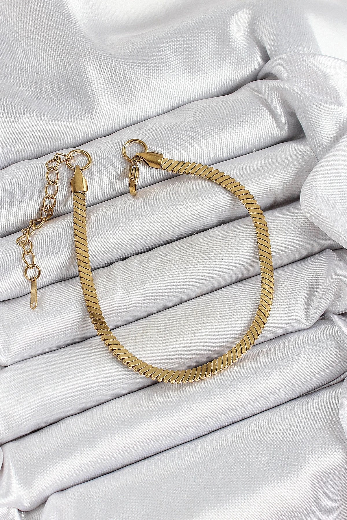 Mey İthalat® 316L Çelik Gold Renk Yassı Zincir Model Kadın Bileklik