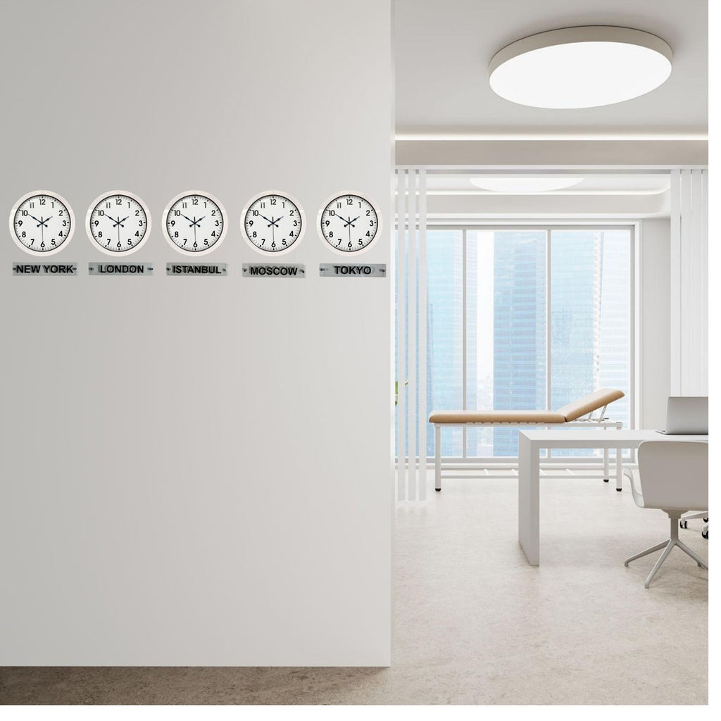 Prime 36 Cm Metal Dünya Saatleri – 5’li Beyaz Set
