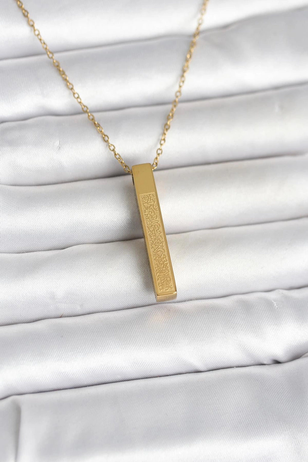 Mey İthalat® 316L Çelik Gold Renk Ayetel Kürsi Yazılı Bar Çubuk Kolye