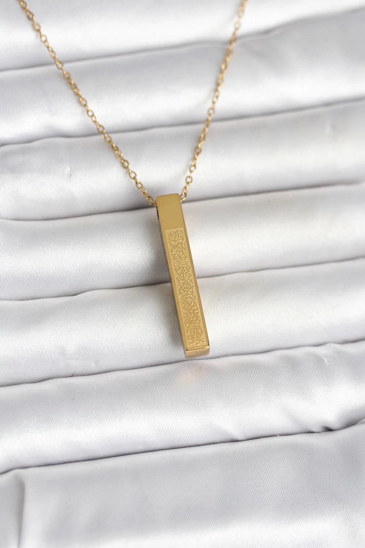 Mey İthalat® 316L Çelik Gold Renk Ayetel Kürsi Yazılı Bar Çubuk Kolye