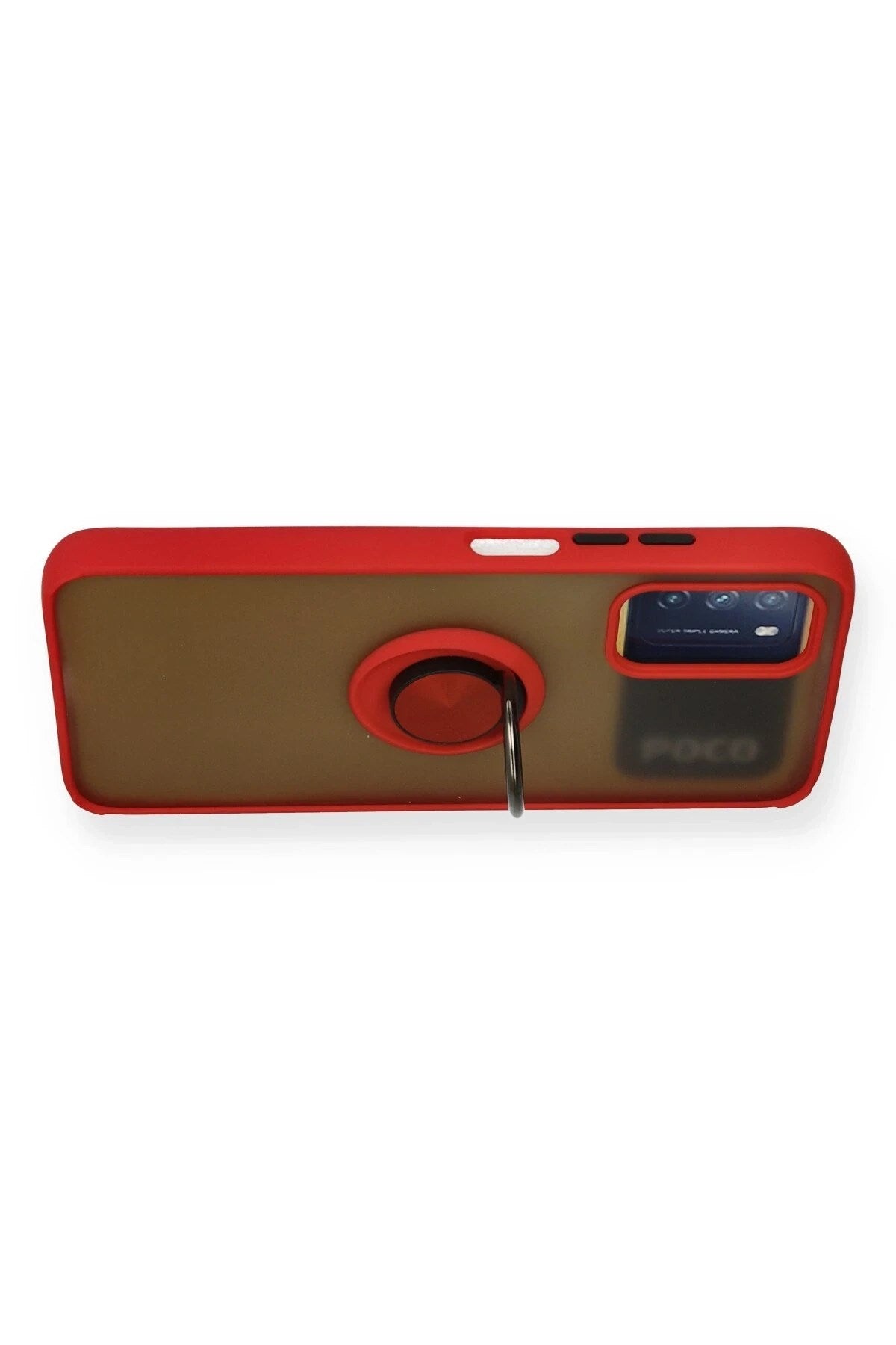 Mey İthalat® Redmi 9T Kılıf Montreal Yüzüklü Silikon Kapak - Kırmızı