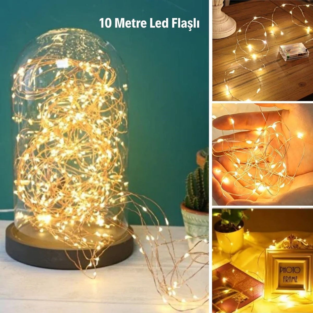 Sarı Peri LED Flaşlı Işık – 10 Metre Dekoratif Oda ve Organizasyon Aydınlatması