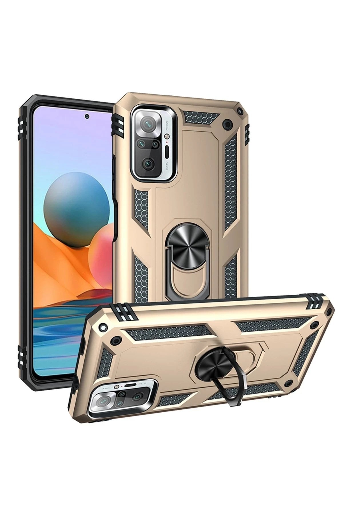 Mey İthalat® Redmi Note 10 Pro Kılıf Sofya Yüzüklü Silikon Kapak - Gold