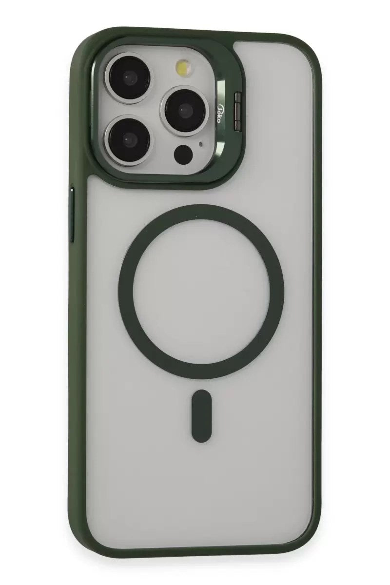 Mey İthalat® iPhone 15 Pro Kılıf Roblox Lens Magsafe Standlı Kapak - Koyu Yeşil