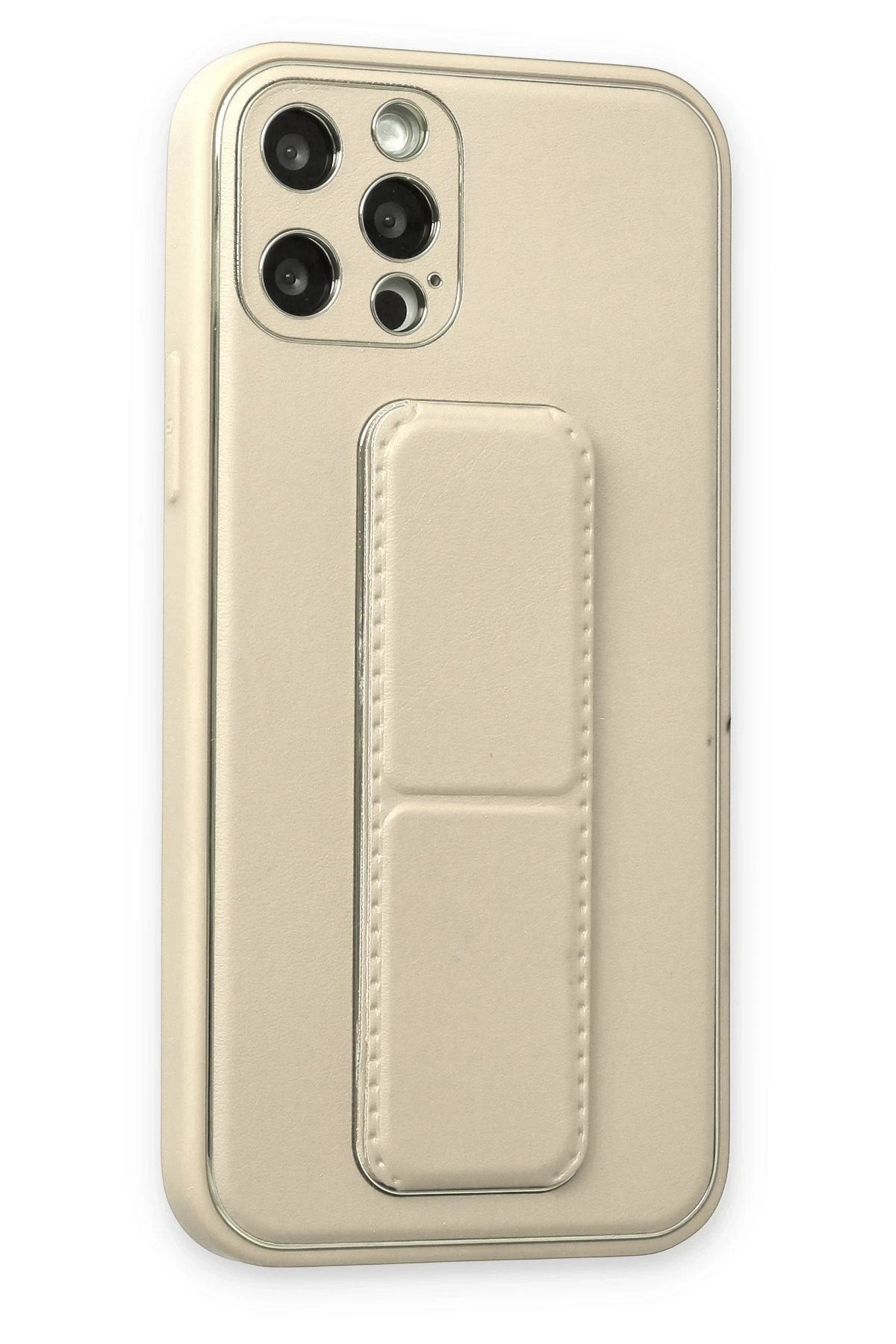Mey İthalat® iPhone 12 Pro Kılıf Coco Deri Standlı Kapak - Beyaz