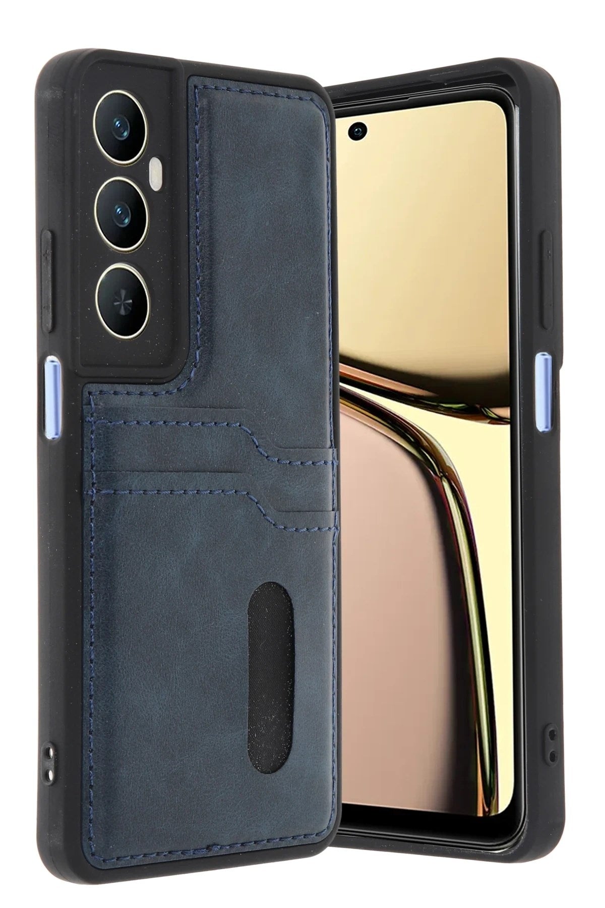 Mey İthalat® Realme C65 Sara Kartvizitli Deri Kılıf - Lacivert