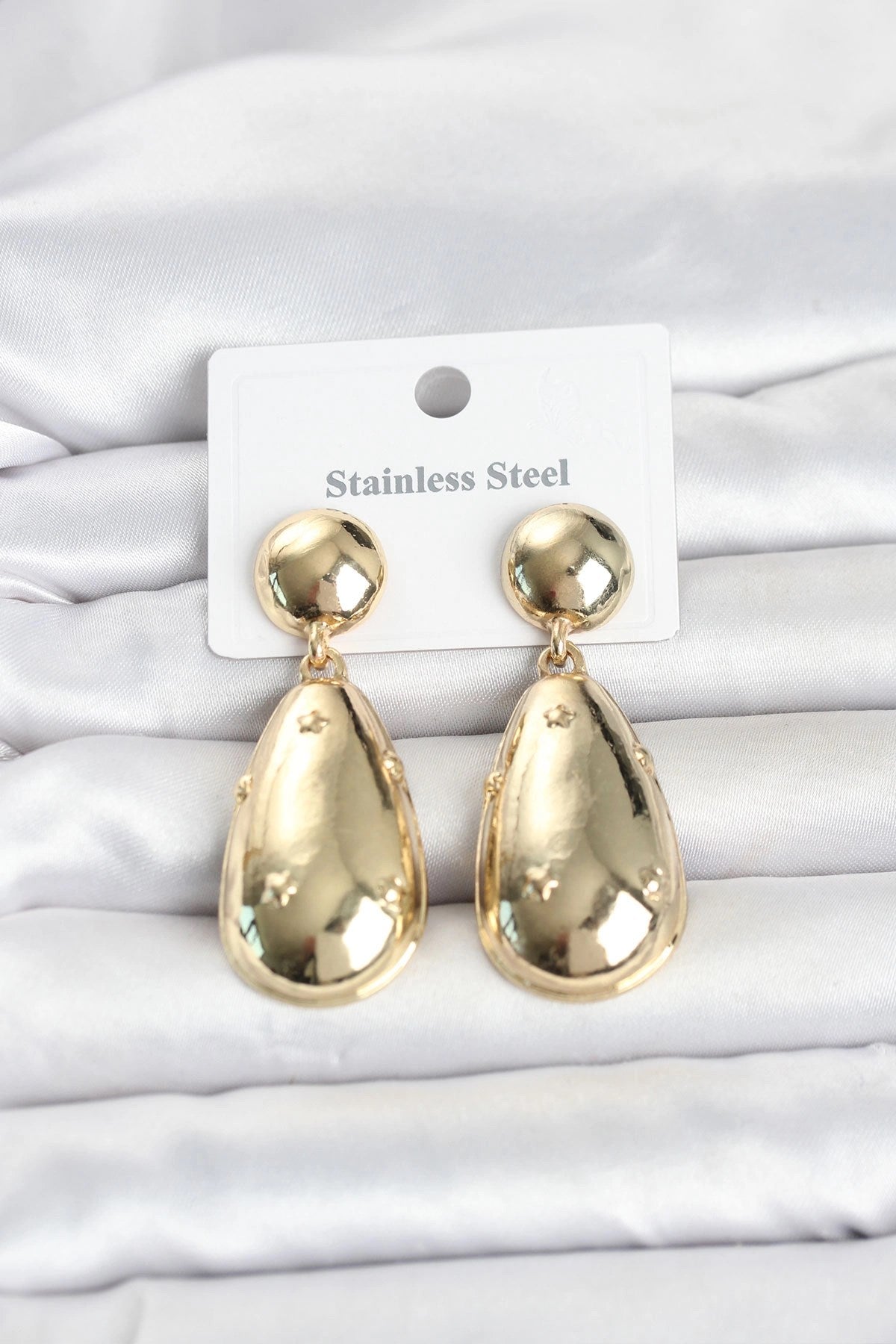 Mey İthalat® 316L Çelik Gold Renk Damla Model Kadın Küpe