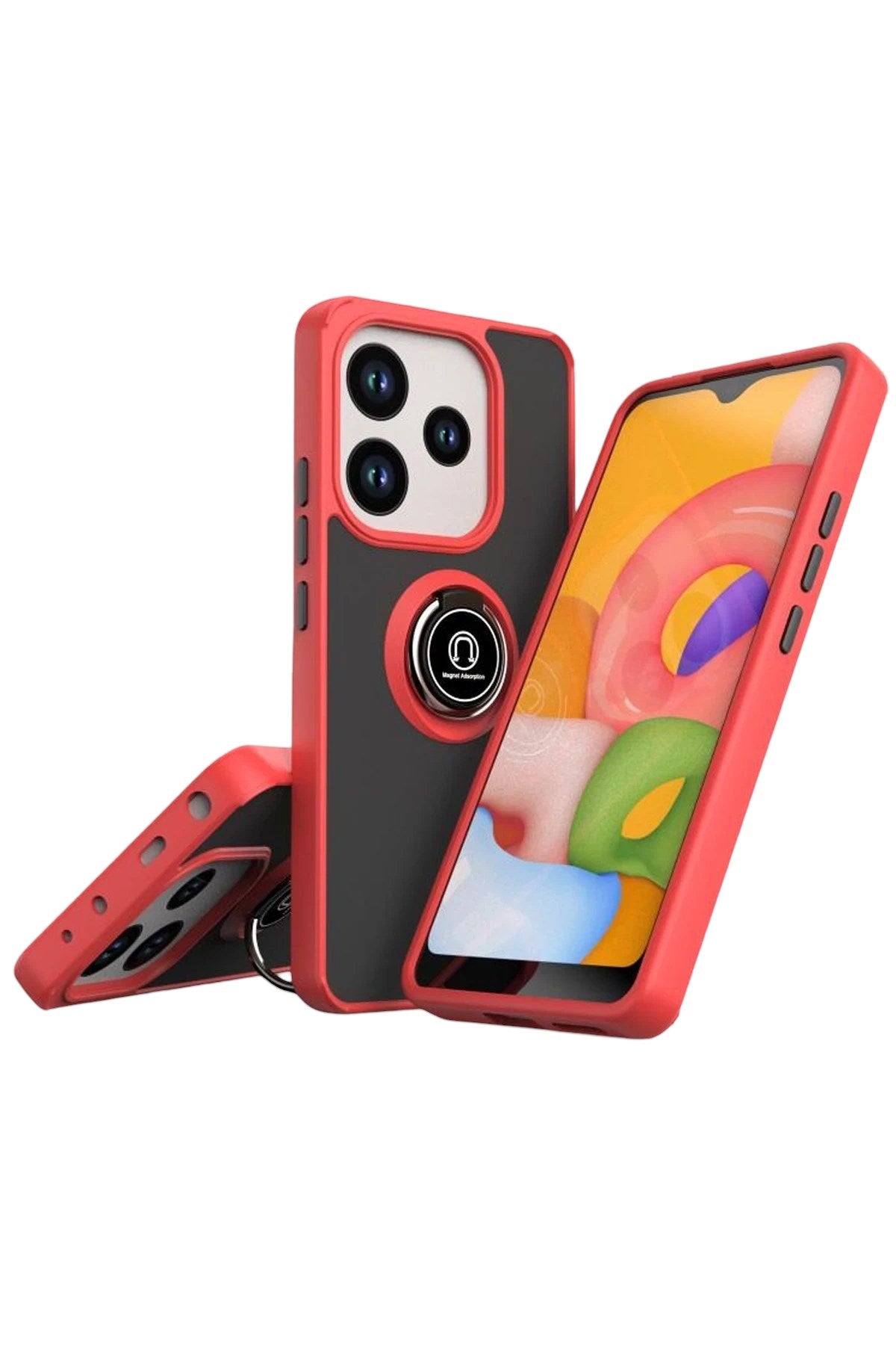 Mey İthalat® Redmi Note 14 4G Montreal Yüzüklü Silikon Kapak - Kırmızı