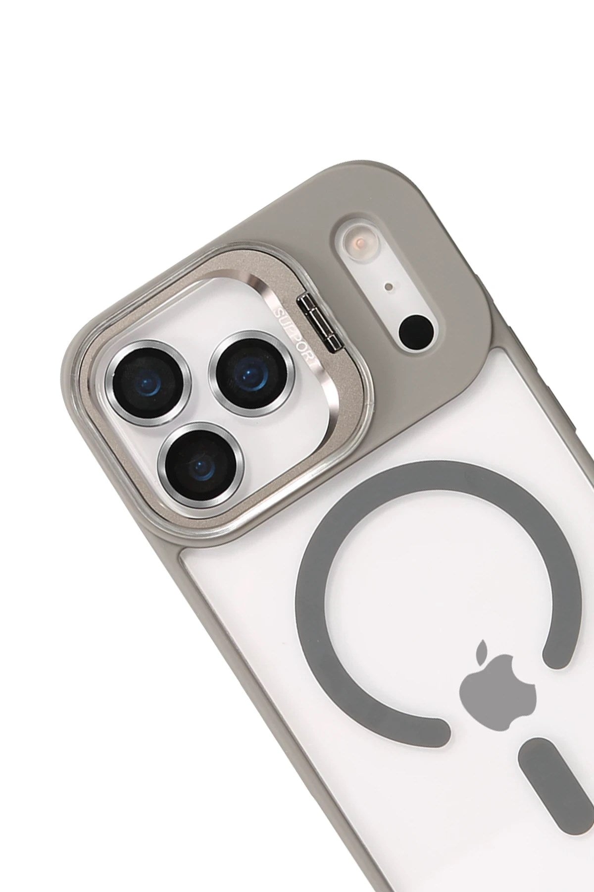 Mey İthalat® iPhone 17 Pro Max Remim Lensli Magsafe Standlı Kapak - Titan Gri