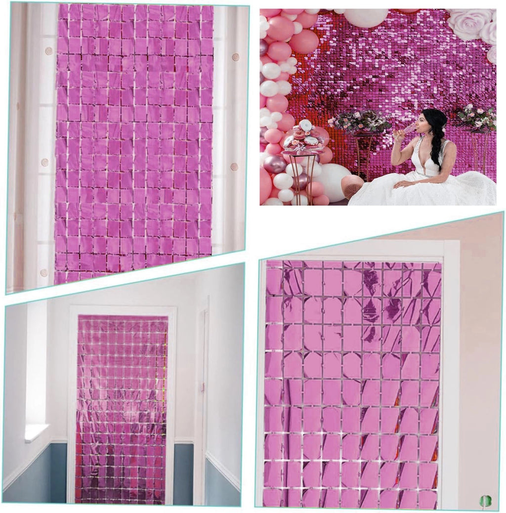 Mey İthalat® Ekstra Metalize Rose Gold Renk Disko Dikdörtgen Kesim Kapı Perdesi Dekorasyon 1x2 Metre