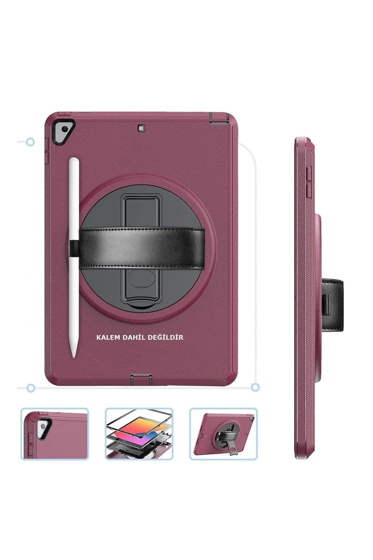 Mey İthalat® iPad 10.2 (7.nesil) Kılıf Hand Strap Tablet Kılıfı - Mürdüm