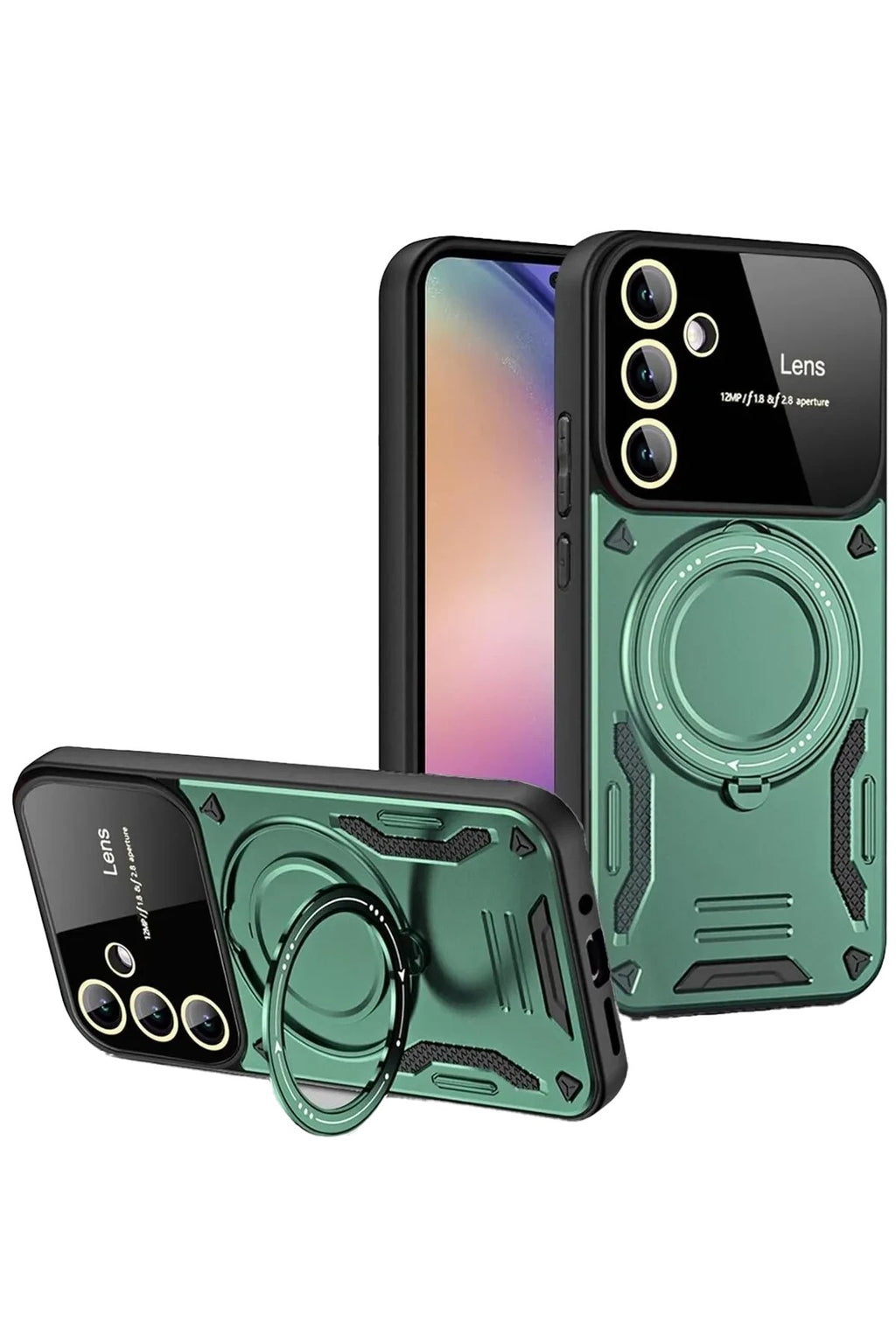 Mey İthalat® Samsung Galaxy S24 FE Kılıf Joy Lens Standlı Kapak - Koyu Yeşil