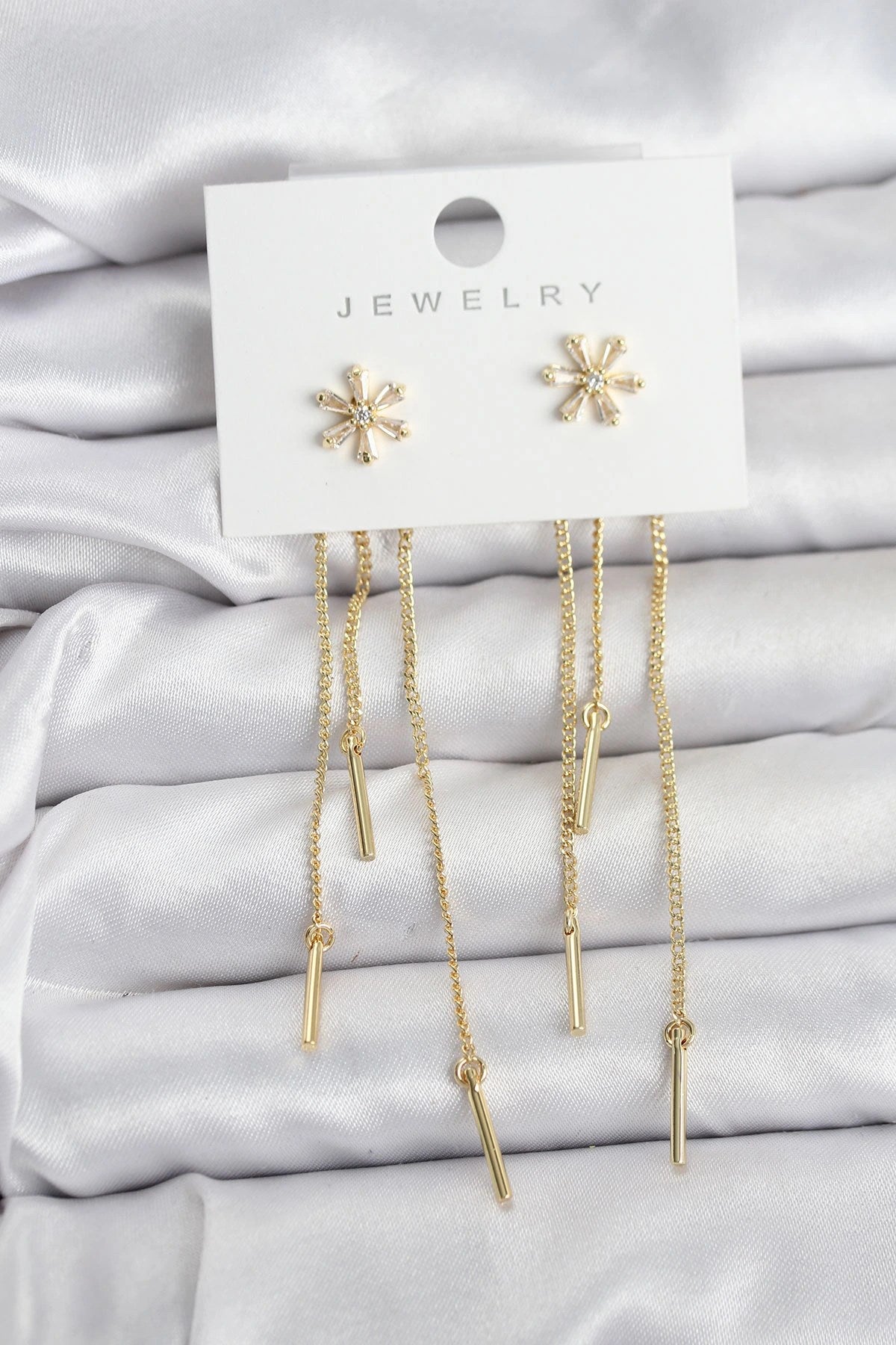 Mey İthalat® Çiçek Model Gold Pirinç Sallantılı Kadın Küpe