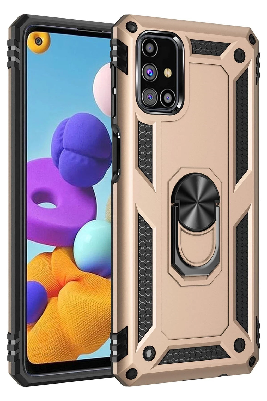 Mey İthalat® Samsung Galaxy M51 Kılıf Sofya Yüzüklü Silikon Kapak - Gold
