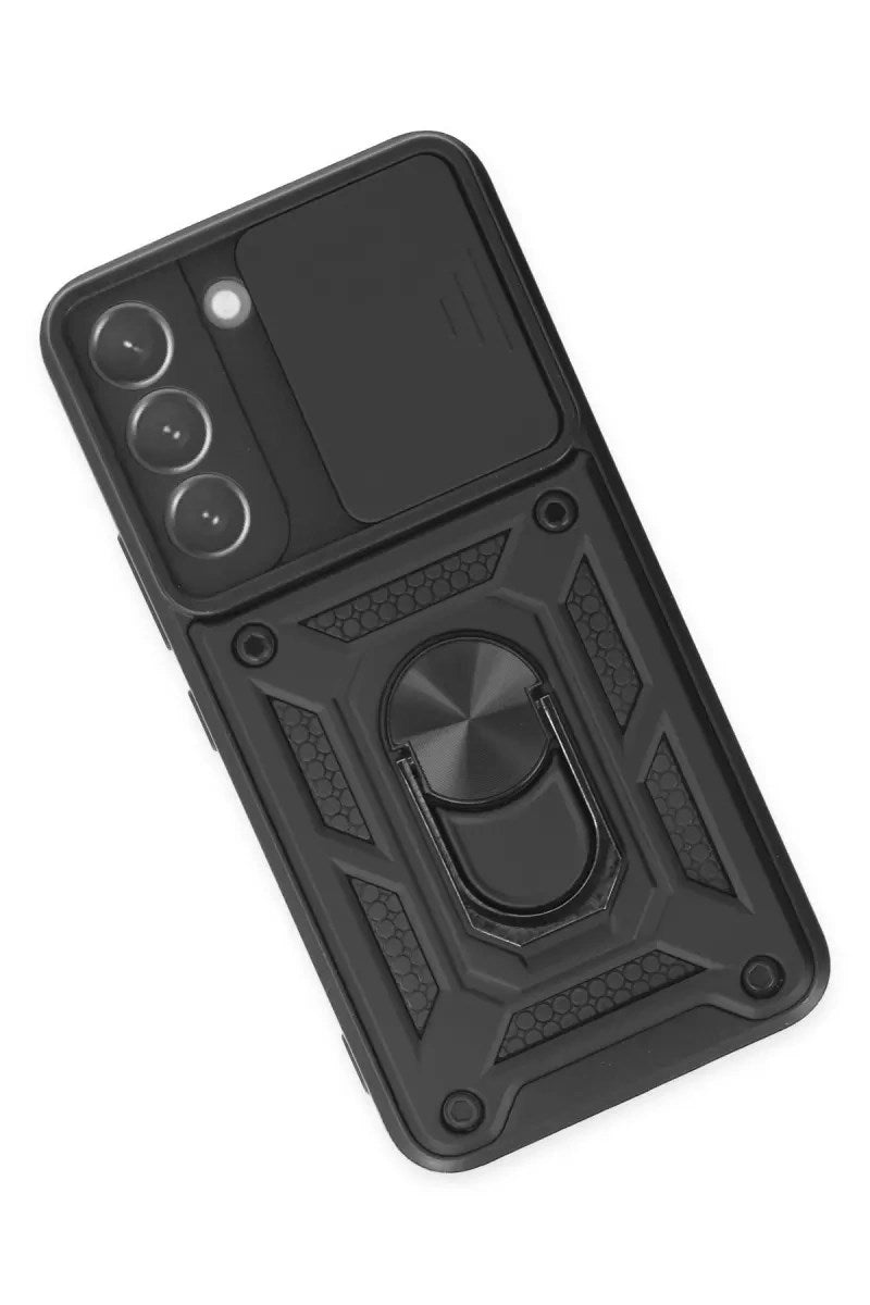 Mey İthalat® Samsung Galaxy S22 Kılıf Pars Lens Yüzüklü Silikon - Siyah