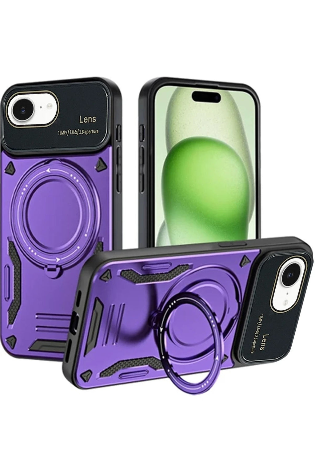 Mey İthalat® iPhone 16E Kılıf Joy Lens Standlı Kapak - Mor