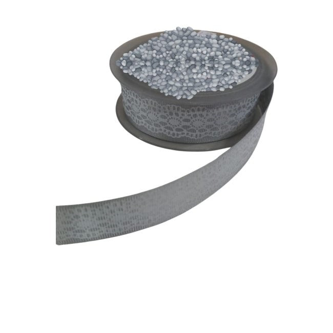 Tafta Dantel Görünümlü Kurdele Gri 25 Mm 2 Metre