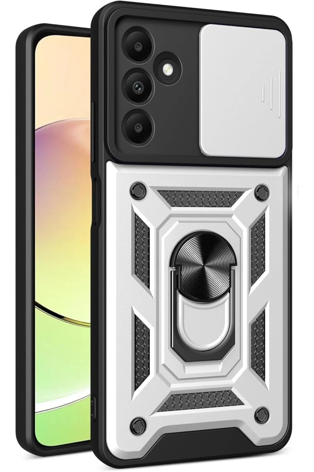 Mey İthalat® Samsung Galaxy M15 Kılıf Pars Lens Yüzüklü Silikon - Gümüş