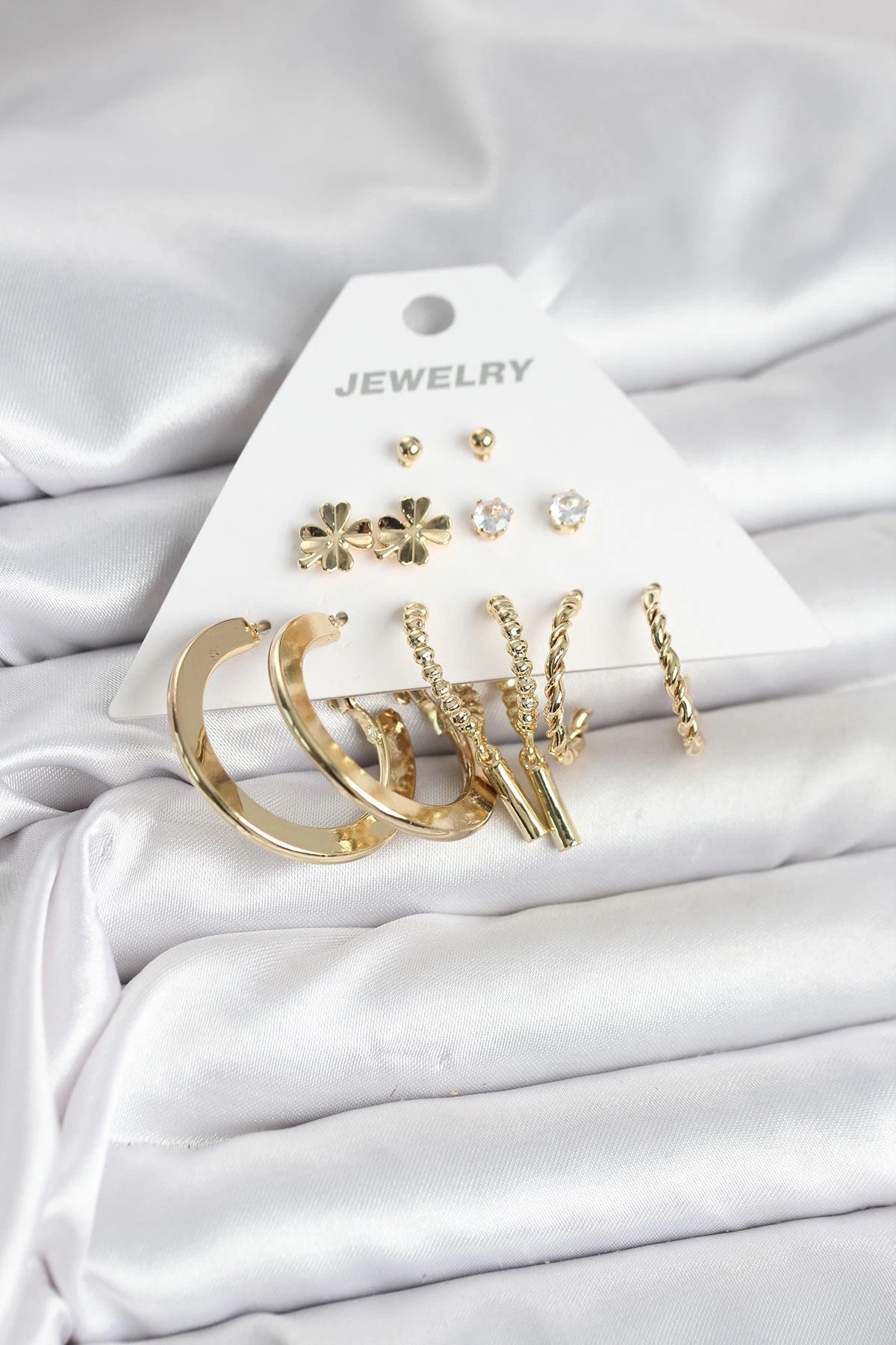 Mey İthalat® Pirinç Gold Renk 6 Çift Kadın Küpe Seti