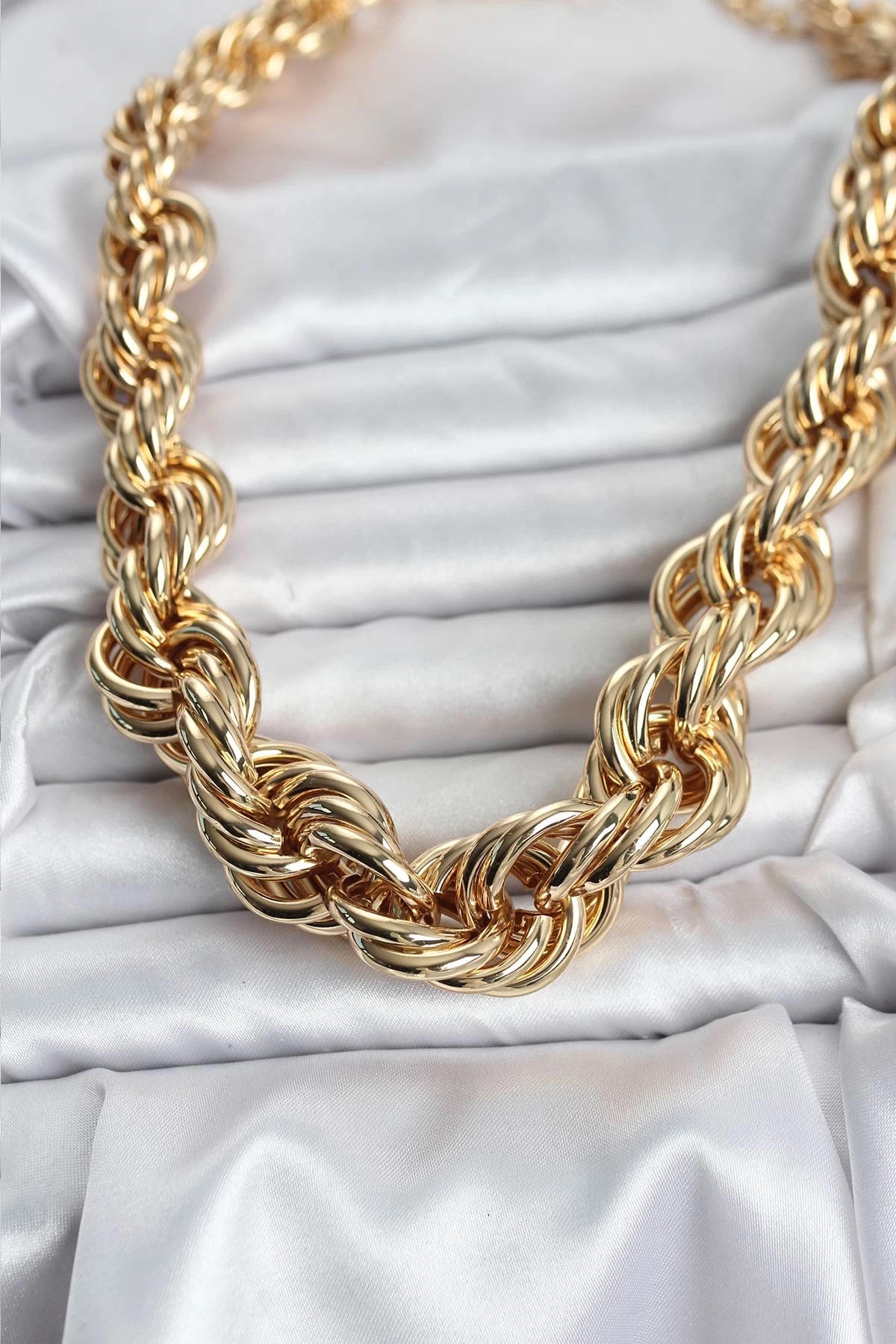 Mey İthalat® Pirinç Gold Renk Sarmal Halat Model Kadın Kolye