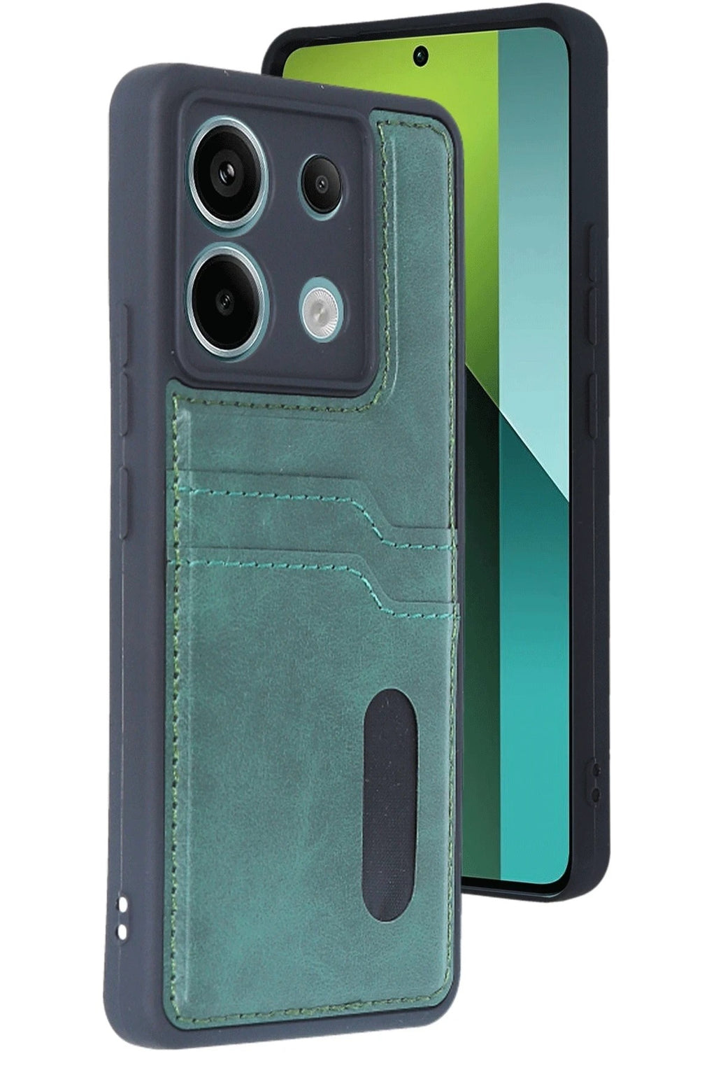 Mey İthalat® Redmi Note 13 Pro 5G Kılıf Sara Kartvizitli Deri Kılıf - Koyu Yeşil