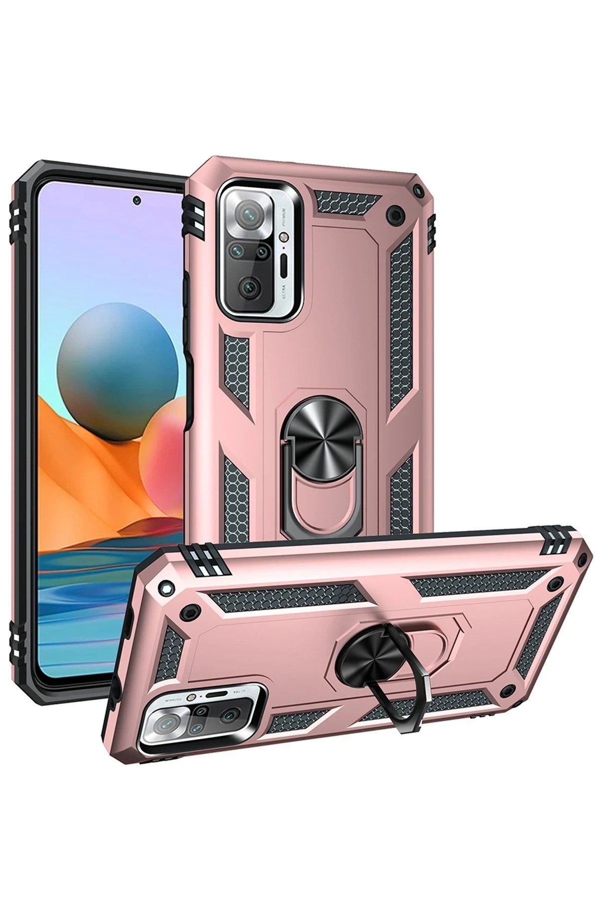 Mey İthalat® Redmi Note 10 Pro Kılıf Sofya Yüzüklü Silikon Kapak - Rose