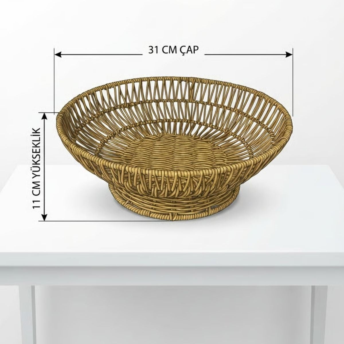 31 cm Plastik Rattan Servis Çanağı – Doğal Hasır Görünümlü Dekoratif Meyve, Ekmek ve Sunum Kasesi