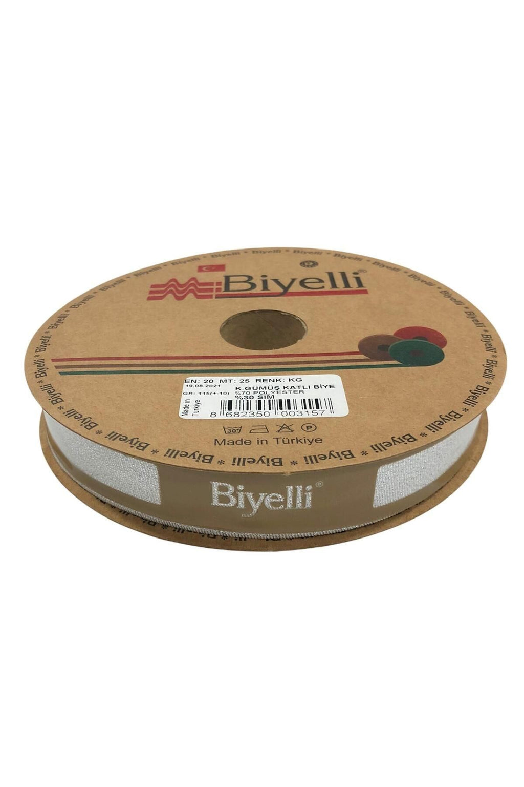 Biye Simli Katlı Kg Gümüş 2 Cm 25 Metre %50 Simli % 50 Polyester
