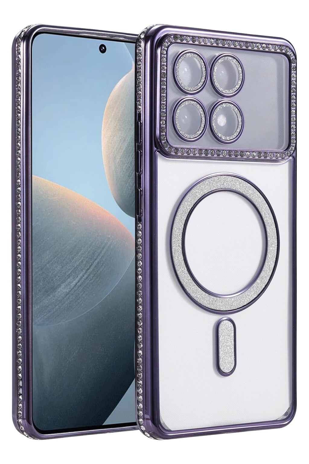 Mey İthalat® Poco X6 Pro Joke Simli Magneticsafe Kılıf - Derin Mor