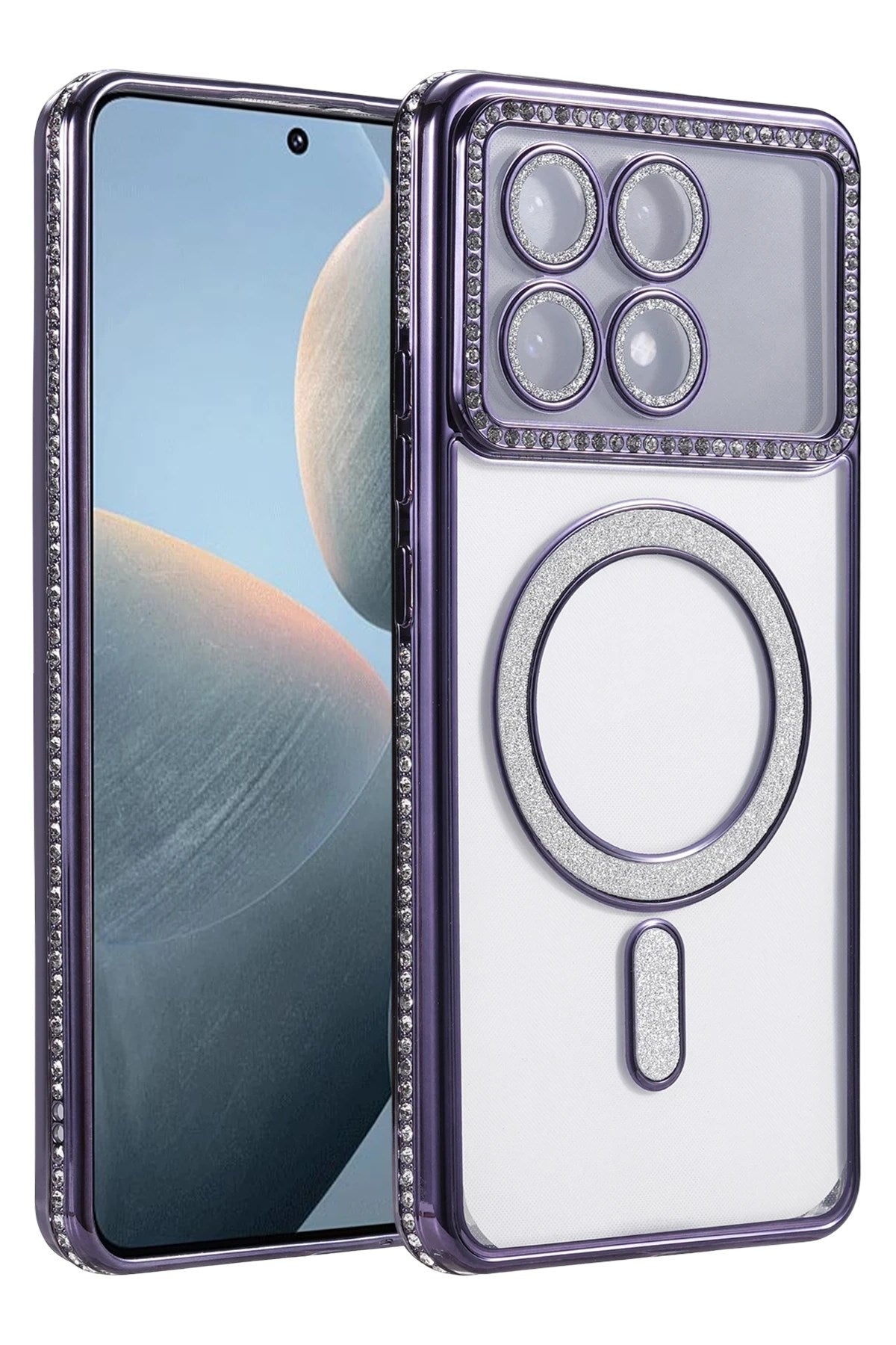 Mey İthalat® Poco X6 Pro Joke Simli Magneticsafe Kılıf - Derin Mor