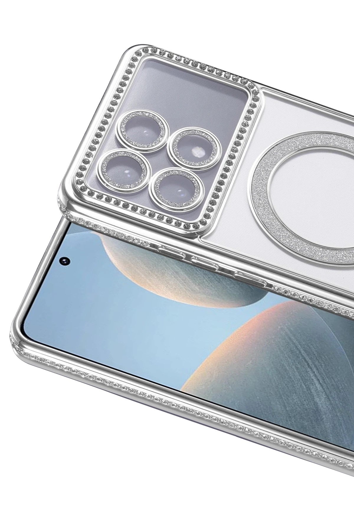 Mey İthalat® Poco X6 Pro Joke Simli Magneticsafe Kılıf - Gümüş