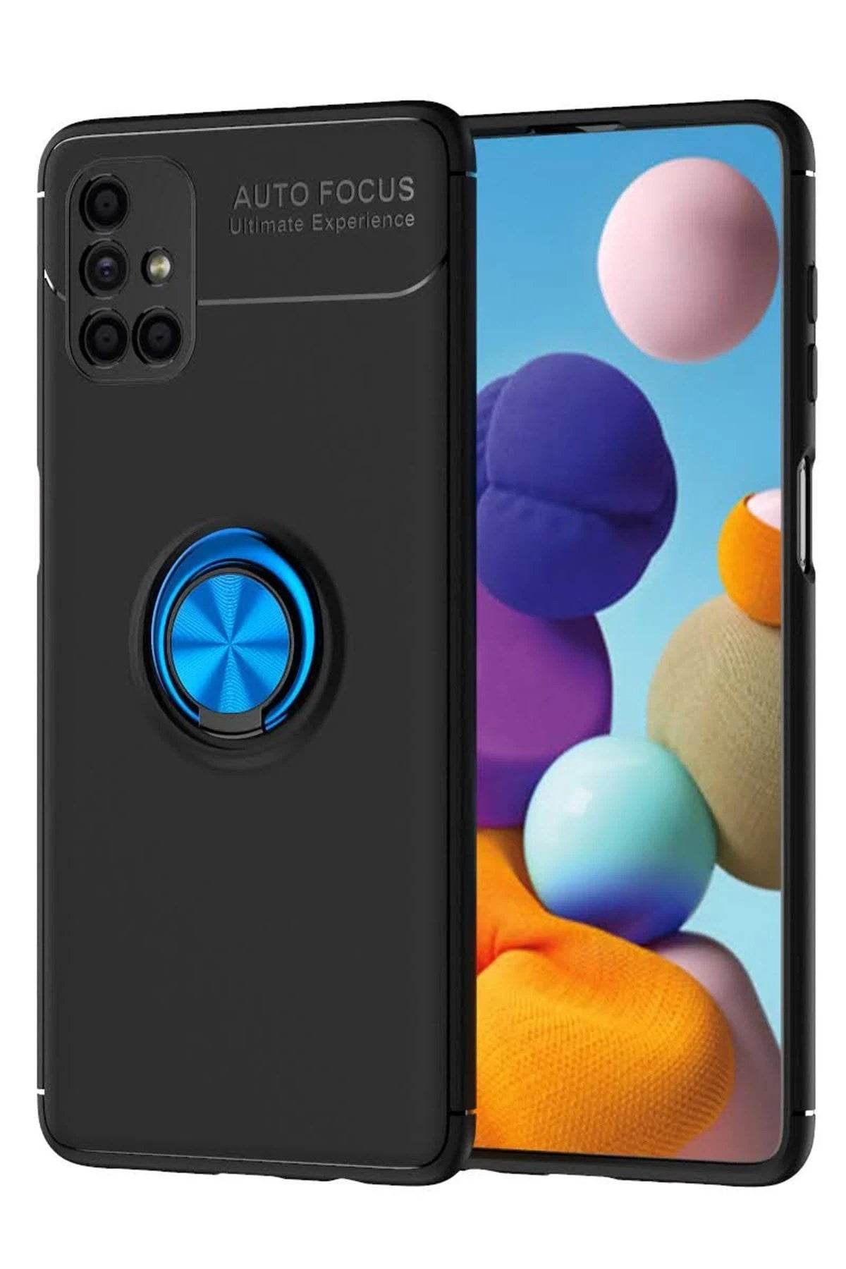 Mey İthalat® Samsung Galaxy M51 Kılıf Range Yüzüklü Silikon - Siyah-Mavi