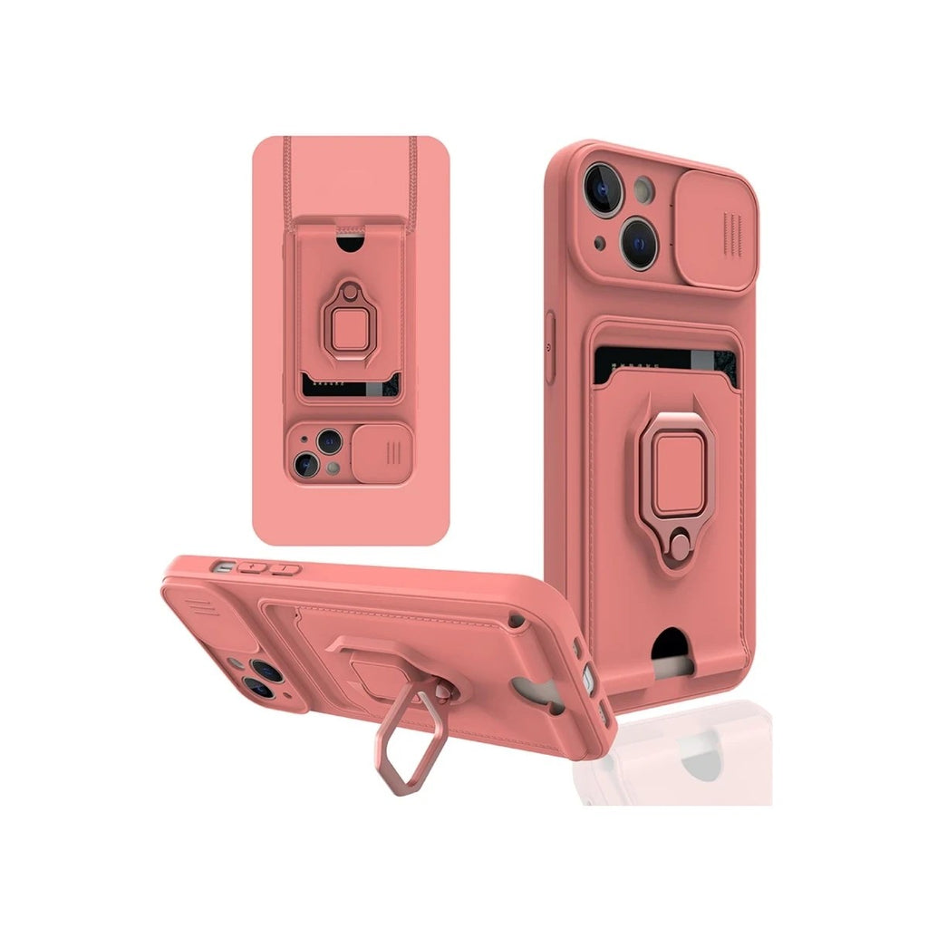 Mey İthalat® iPhone 13 Kılıf Zuma Kartvizitli Yüzüklü Silikon - Pembe
