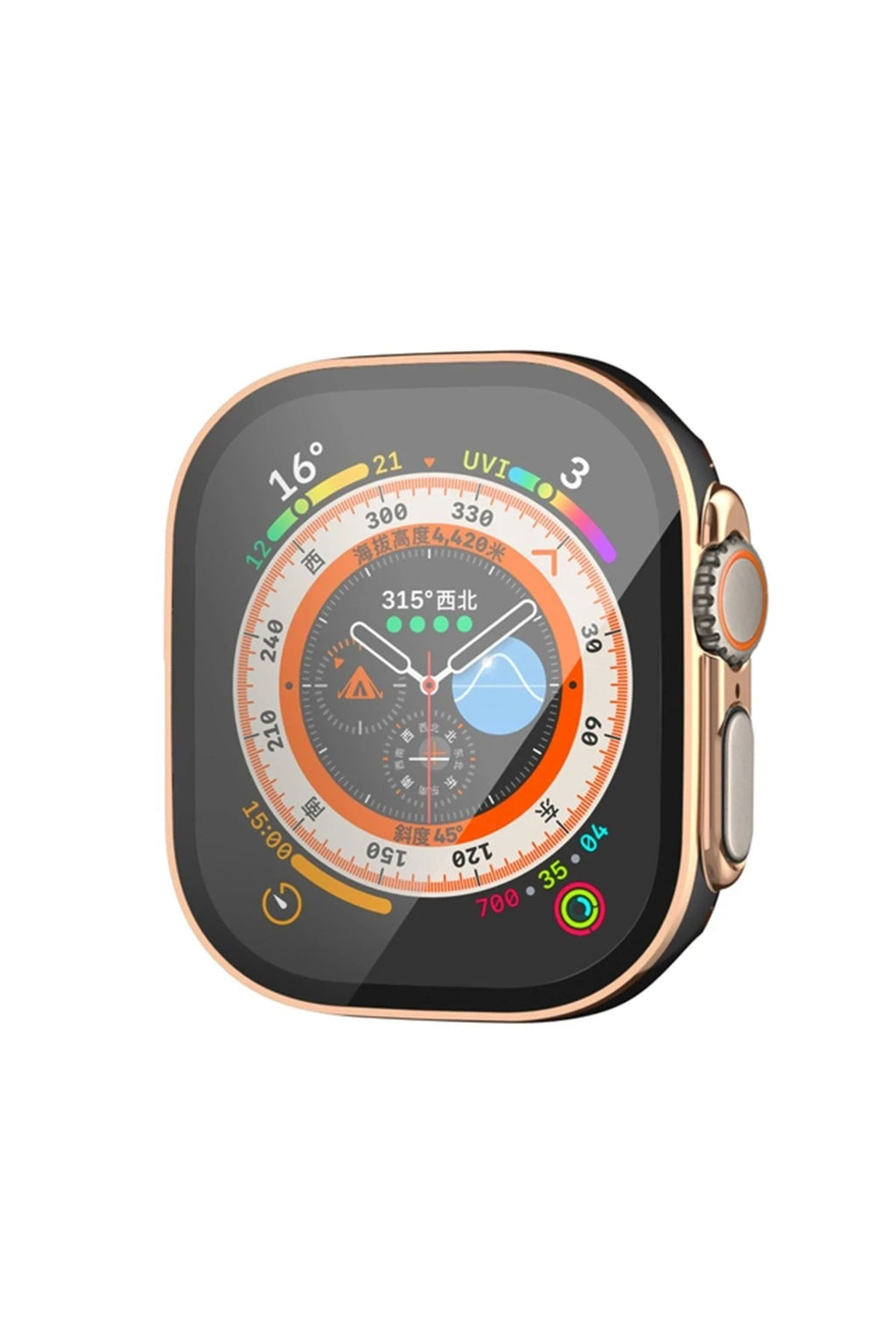 Mey İthalat® Watch Ultra 49mm Legend Camlı Kasa Ekran Koruyucu - Siyah-Gold