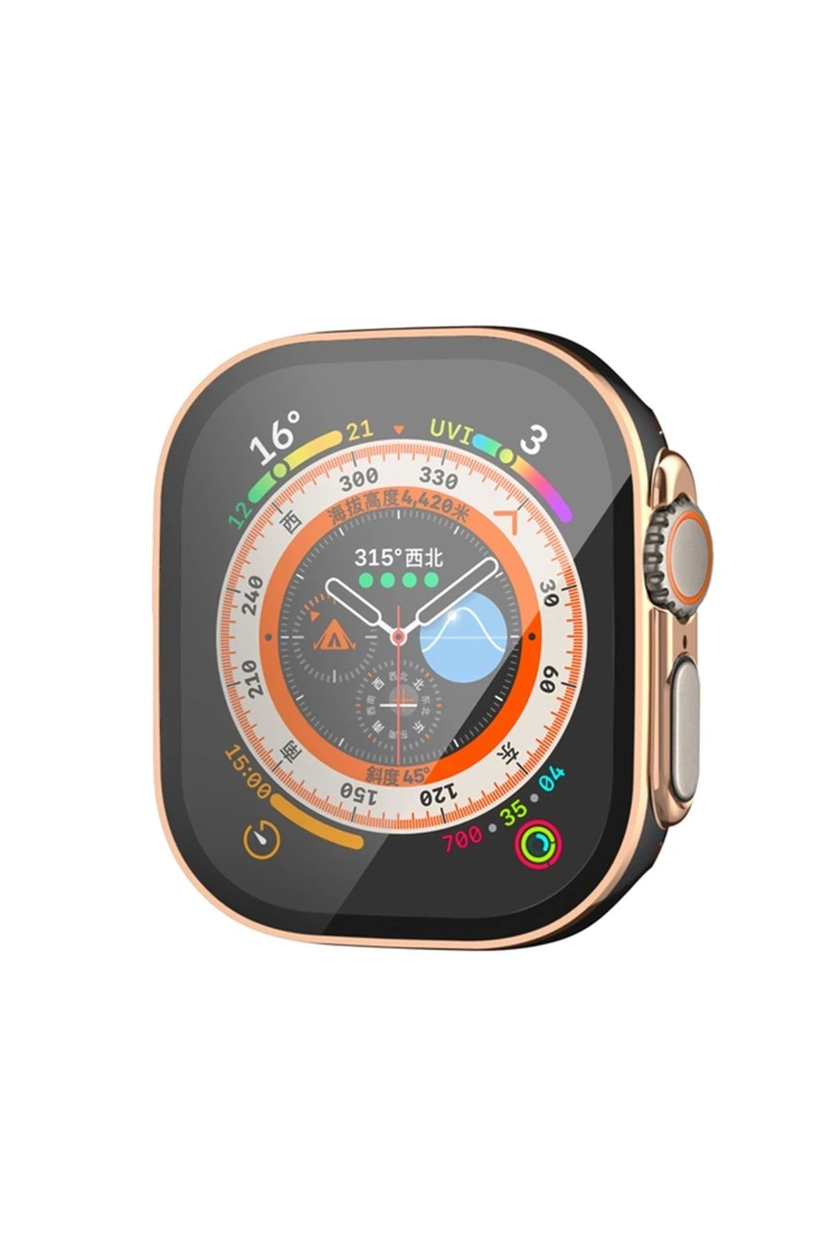 Mey İthalat® Watch Ultra 49mm Legend Camlı Kasa Ekran Koruyucu - Siyah-Gold