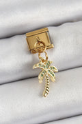 Mey İthalat® 316L Çelik Sallantılı Zirkon Taşlı Palmiye Ağacı Model Gold Renk Nomination Charm