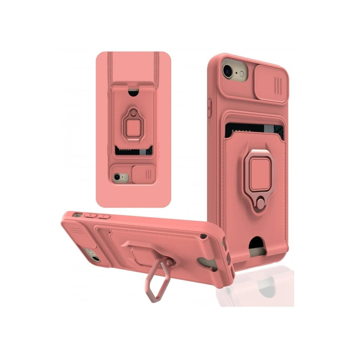 Mey İthalat® iPhone 7 Kılıf Zuma Kartvizitli Yüzüklü Silikon - Pembe