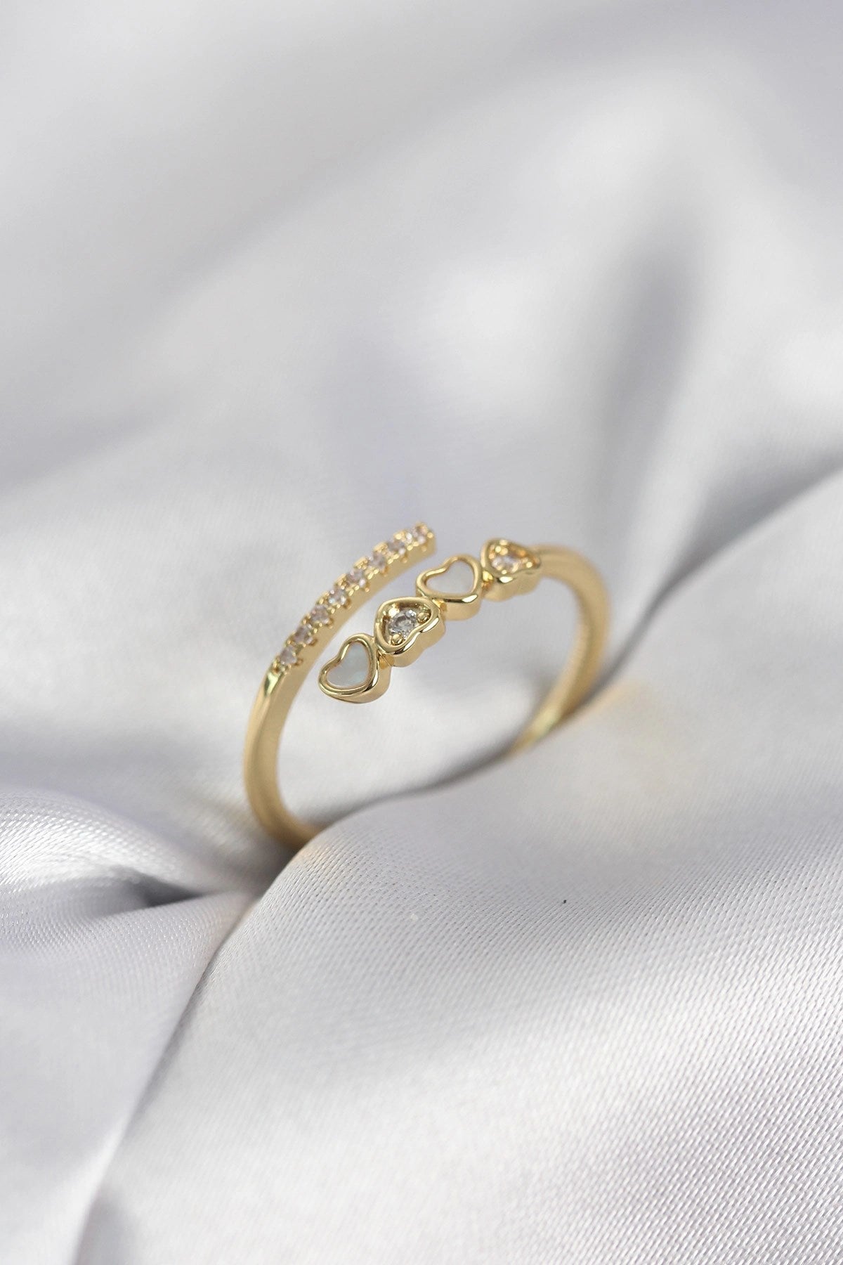 Mey İthalat® Gold Renk Zirkon Taşlı Minimal Kalp Model Kadın Yüzük