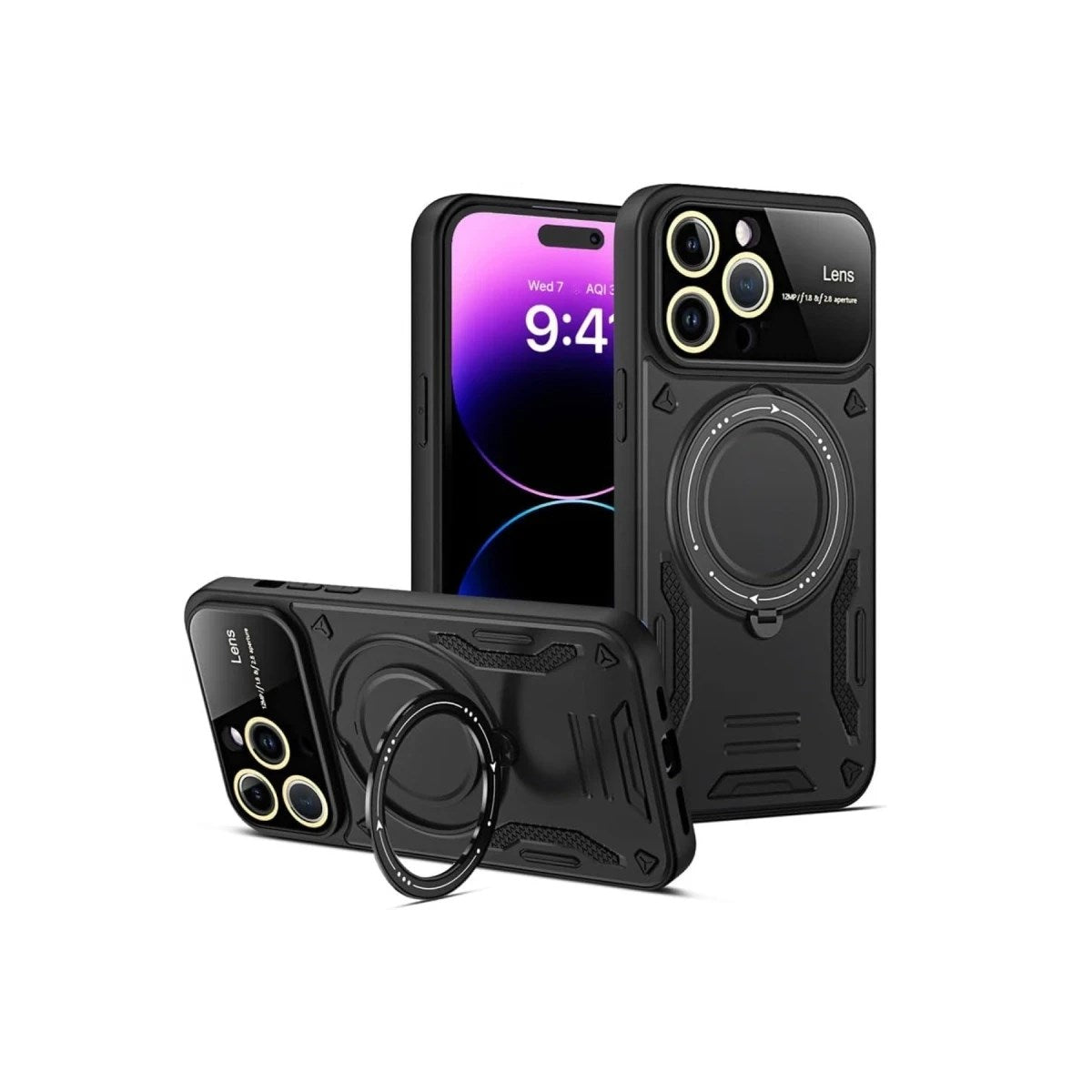 Mey İthalat® iPhone 15 Pro Kılıf Joy Lens Standlı Kapak - Siyah