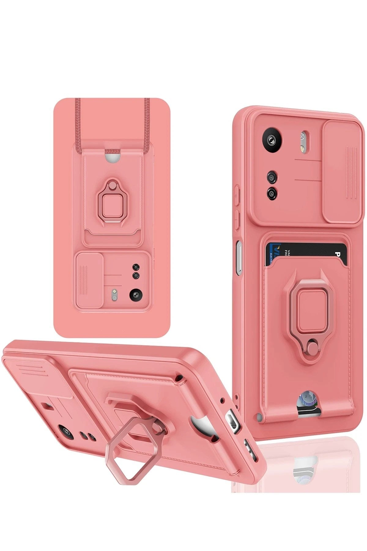 Mey İthalat® Redmi 13C Kılıf Zuma Kartvizitli Yüzüklü Silikon - Pembe